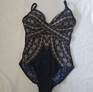 Miraclesuit Black, Brown &  Cream Swimsuit - Size 12